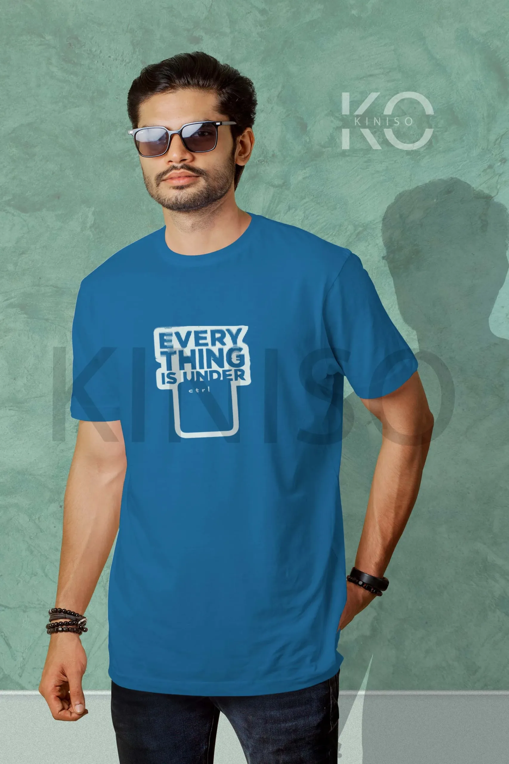 Half Sleeve Round Neck Blue T Shirt for Men Tech Everythings Under Ctrl scaled
