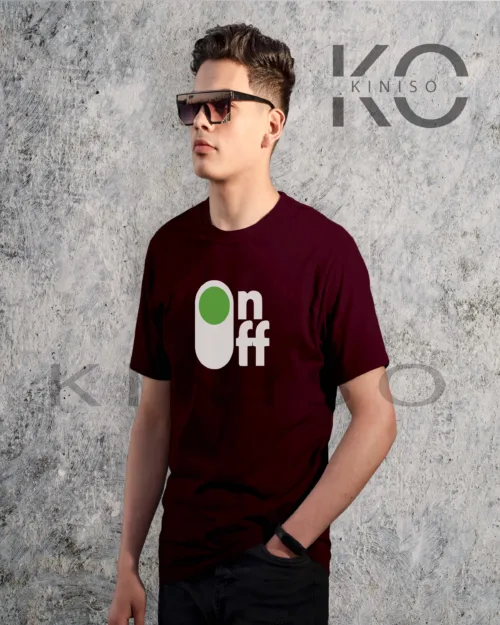 Half Sleeve Round Neck Maroon T Shirt for Men Tech ON Off