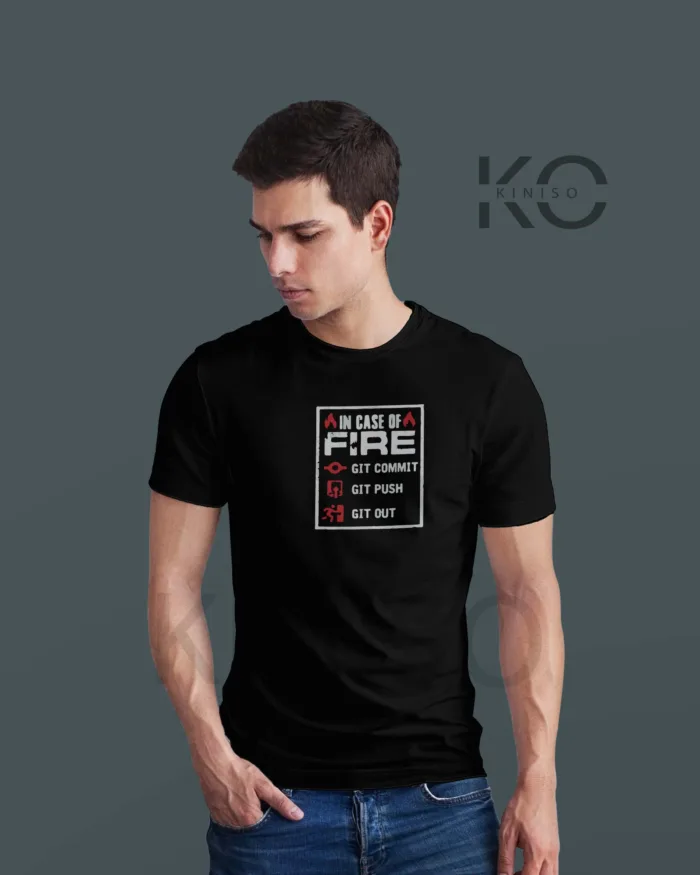Engineer Tees - "In case of Fire GIT OUT" - Geeky Male's Staff Neck Half Sleeve Tee Shirt in Dhaka