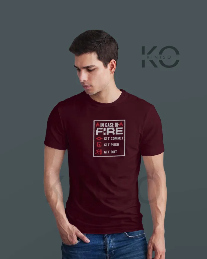 Engineer Tees - "In case of Fire GIT OUT" - Geeky Male's Staff Neck Half Sleeve Tee Shirt in Dhaka - Image 5