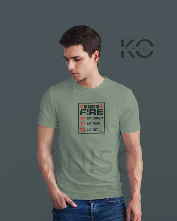 Engineer Tees - "In case of Fire GIT OUT" - Geeky Male's Staff Neck Half Sleeve Tee Shirt in Dhaka - Image 4