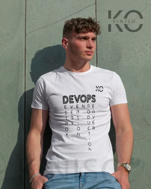 Half Sleeve Round Neck White T Shirt for Men Tech Devops