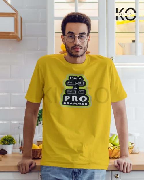 Half Sleeve Round Neck Yellow T Shirt for Men Tech I am Ctrl C