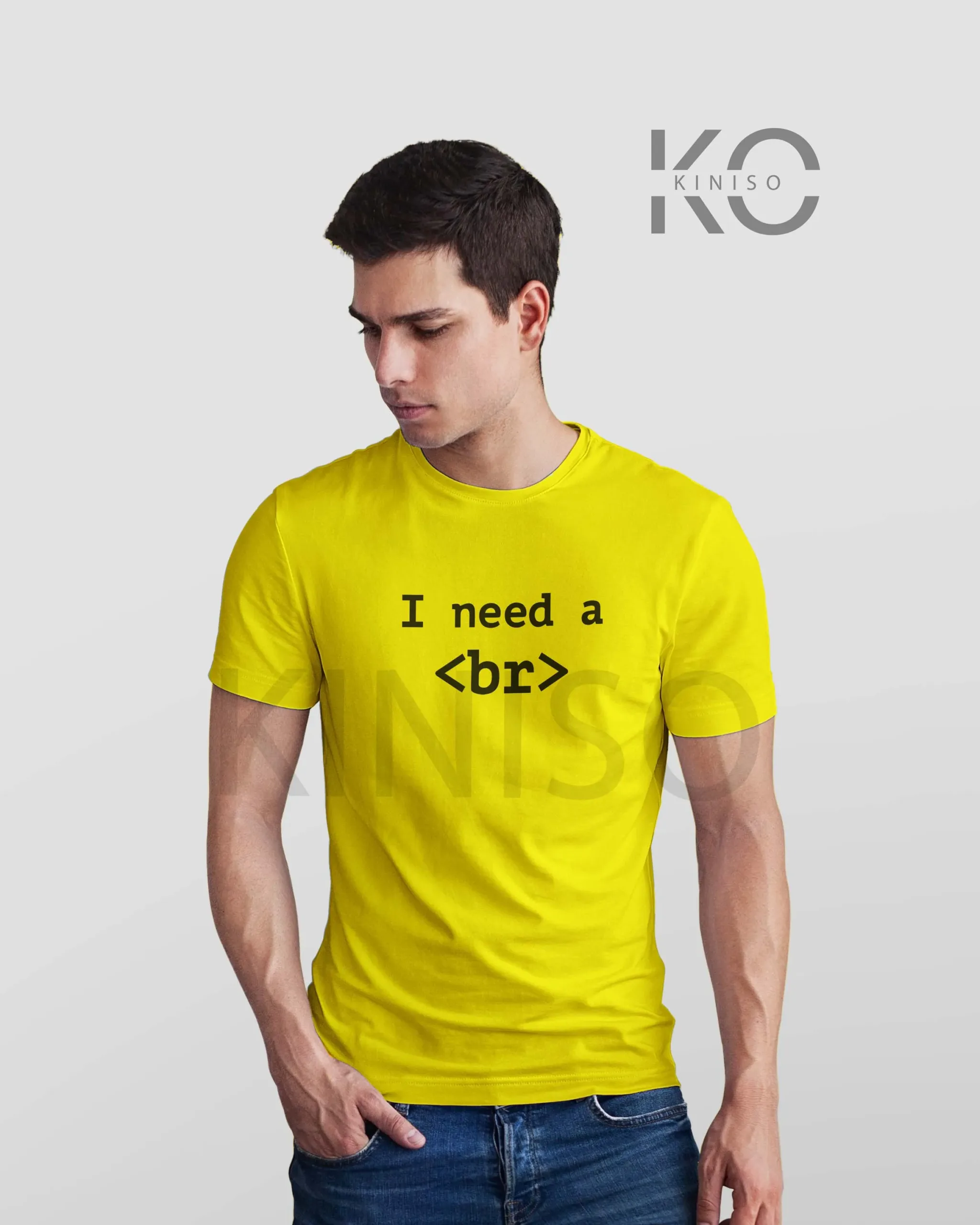 Half Sleeve Round Neck Yellow T Shirt for Men Tech I need a br 2 1 scaled