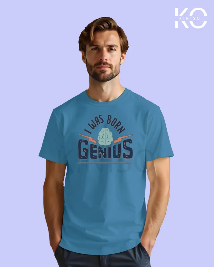 Engineer T-Shirt for men - I Was Born Genius Printed Half Sleeve Street-Wear