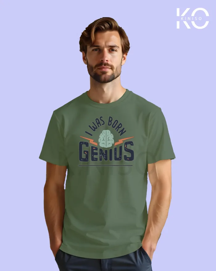 Engineer T-Shirt for men - I Was Born Genius Printed Half Sleeve Street-Wear - Image 6