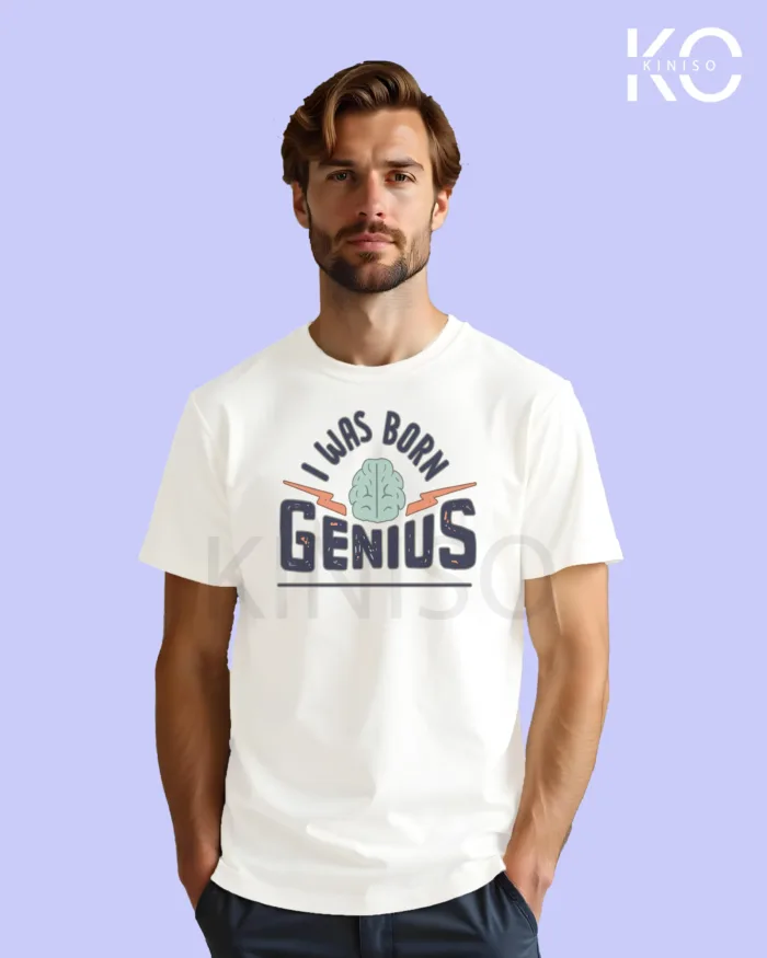 Engineer T-Shirt for men - I Was Born Genius Printed Half Sleeve Street-Wear - Image 3