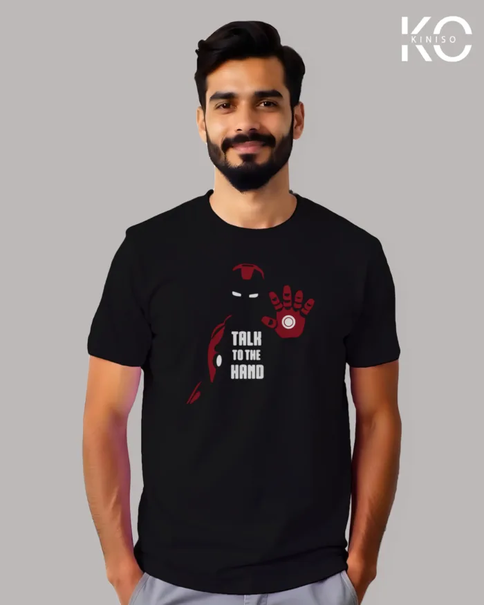 Movie Lovers t shirts with Iron Man Talk to the Hand Design Printed for men in Bangladesh