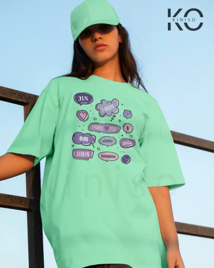 K-pop BTS T-shirt - BTS Member Names in Clouds - for Girls in Bangladesh