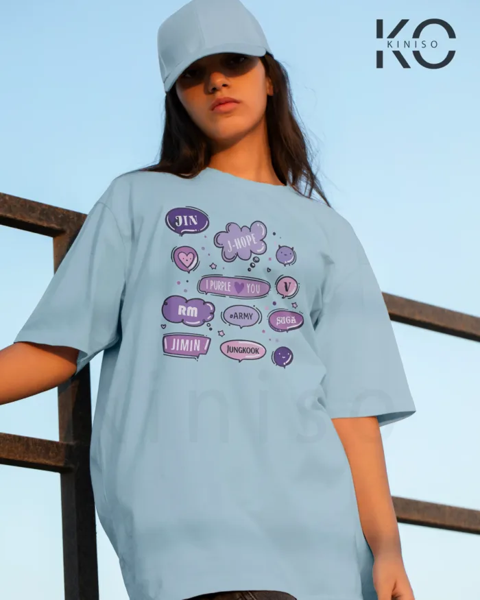 K-pop BTS T-shirt - BTS Member Names in Clouds - for Girls in Bangladesh - Image 2