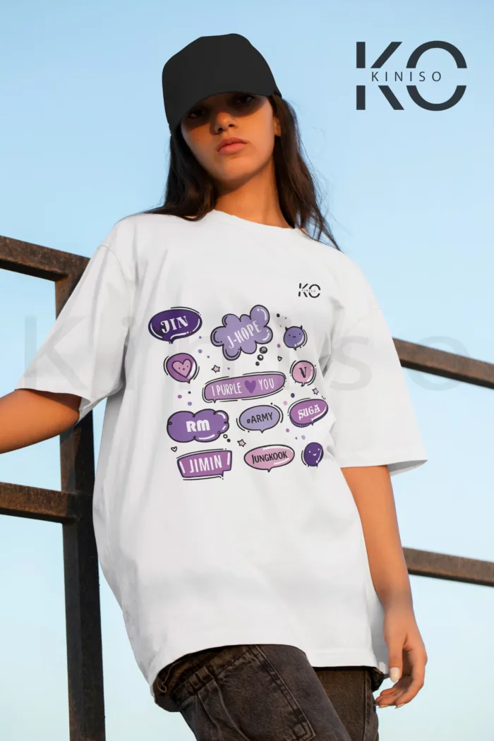 K-pop BTS T-shirt - BTS Member Names in Clouds - for Girls in Bangladesh - Image 7
