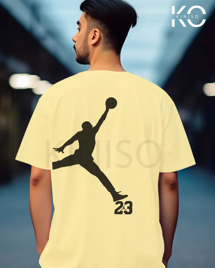 Image of Off White Color NBA Drop Shoulder T-Shirts with Jordan 23 Printed for Basketball Lovers