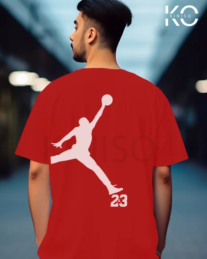 Image of Red Color NBA Drop Shoulder T-Shirts with Jordan 23 Printed for Basketball Lovers