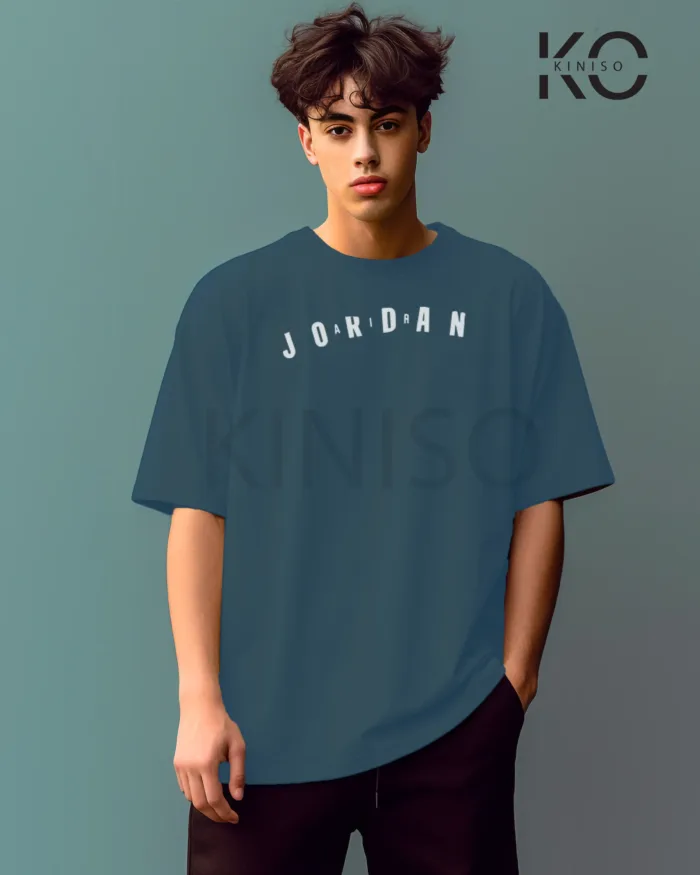 Image of Glaucous Blue Color NBA Drop Shoulder T-Shirts with Jordan 23 Printed for Basketball Lovers