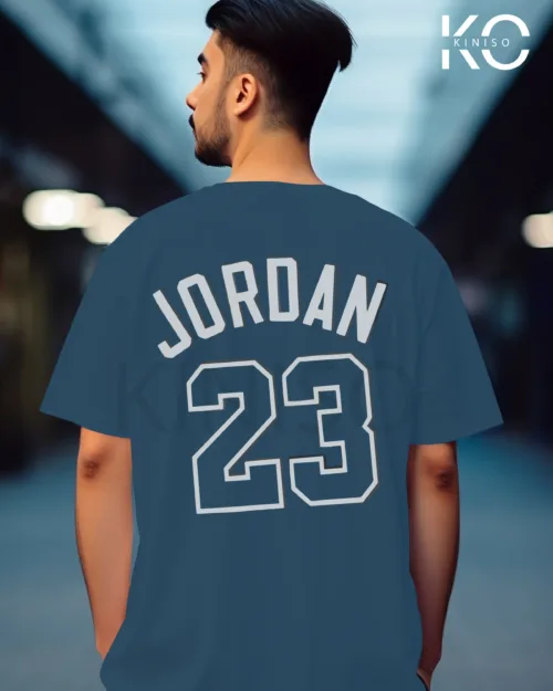 Image of Glaucous Blue Color NBA Drop Shoulder T-Shirts with Jordan 23 Printed for Basketball Lovers