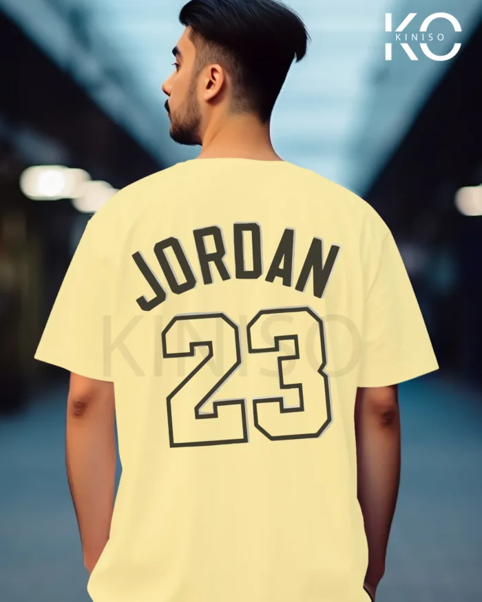 Image of Off White Color NBA Drop Shoulder T-Shirts with Jordan 23 Printed for Basketball Lovers