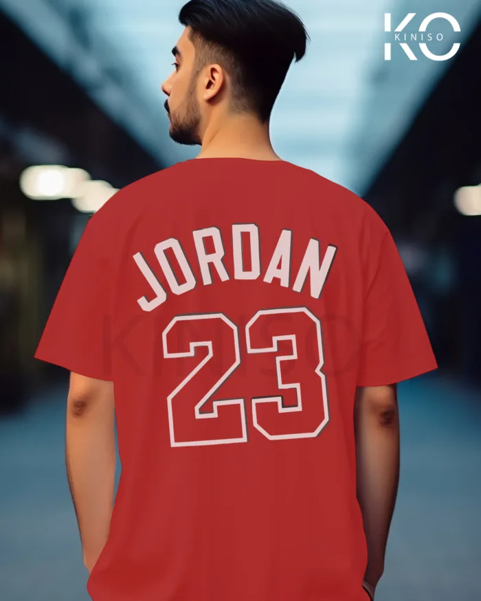 Image of Red Color NBA Drop Shoulder T-Shirts with Jordan 23 Printed for Basketball Lovers