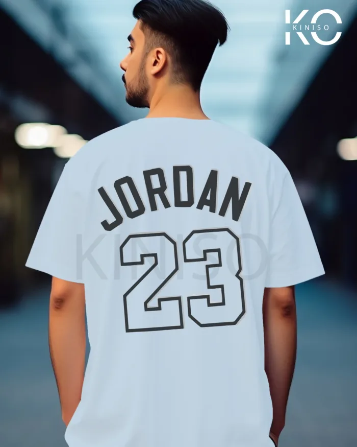 Image of Sky Blue Color NBA Drop Shoulder T-Shirts with Jordan 23 Printed for Basketball Lovers