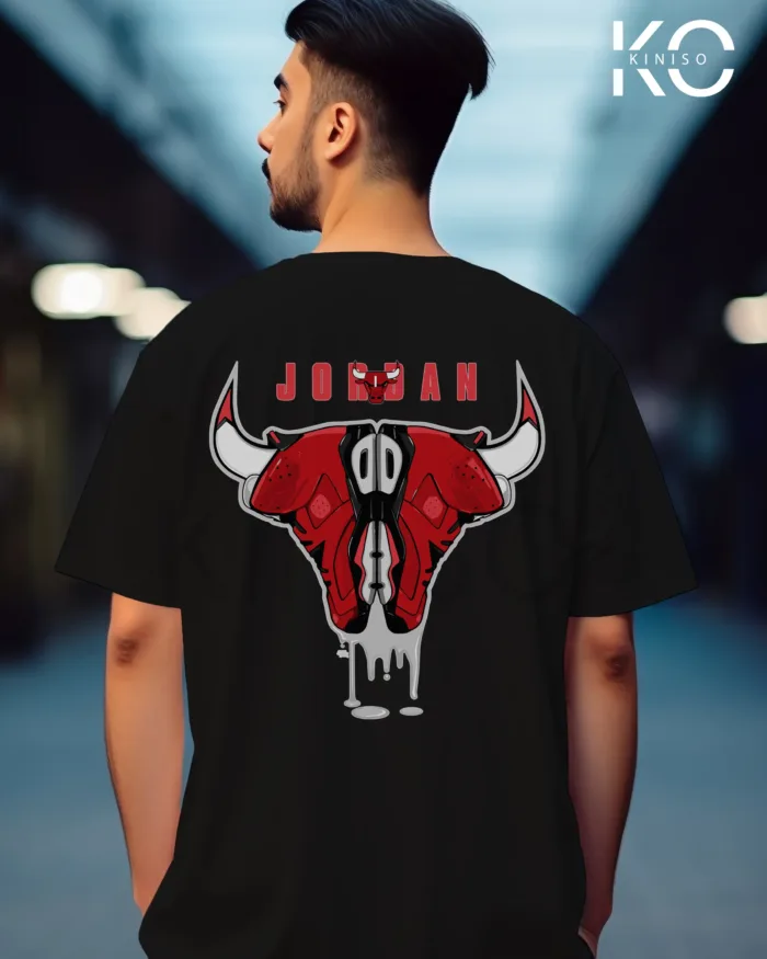 Image of Black Color NBA Drop Shoulder T-Shirts with Jordan Bull on Shoe Horn Printed for Basketball Lovers