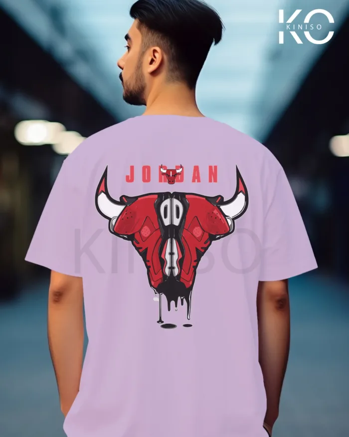 Image of Light Purple Color NBA Drop Shoulder T-Shirts with Jordan Bull on Shoe Horn Printed for Basketball Lovers