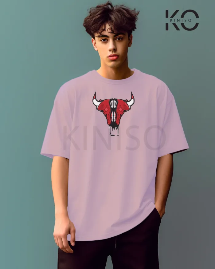 Image of Light Purple Color NBA Drop Shoulder T-Shirts with Jordan Bull on Shoe Horn Printed for Basketball Lovers