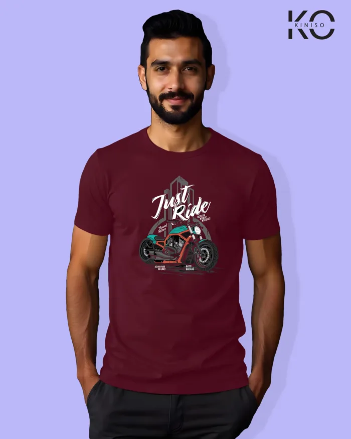 Motorcycle theme printed t-shirts with Just Ride design