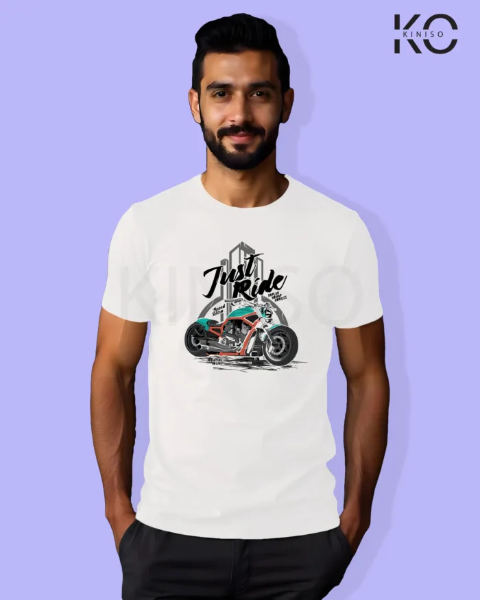 Motorcycle theme printed t-shirts with Just Ride design - Image 2