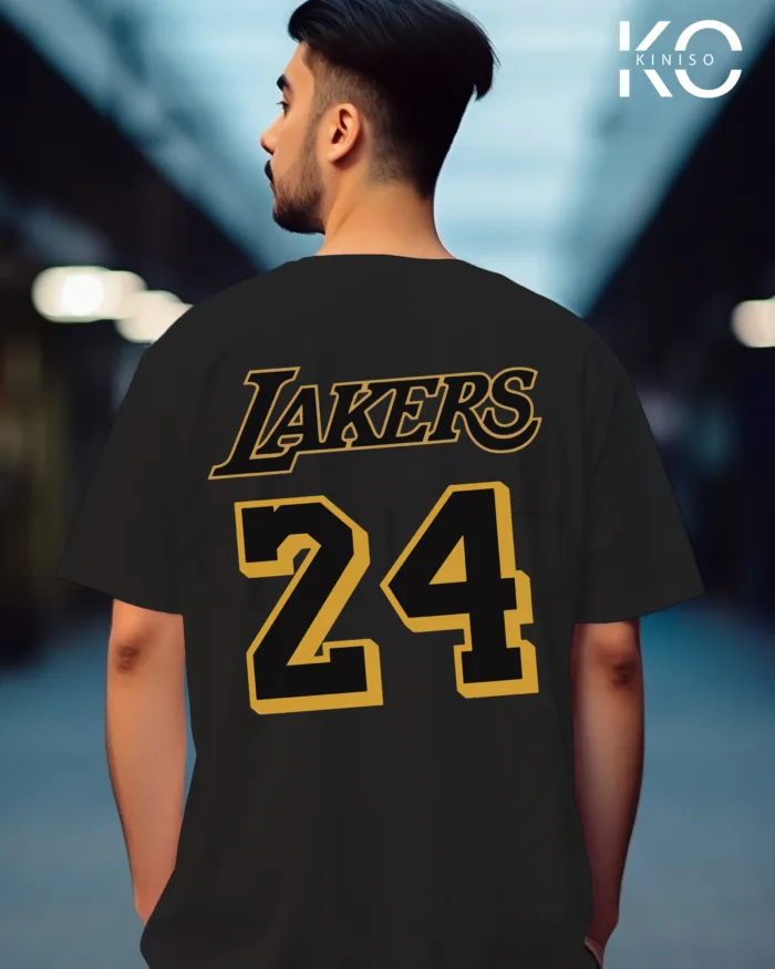 Image of Black Color NBA Drop Shoulder T-Shirts with Lakers 24 NBA Logo Printed for Basketball Lovers