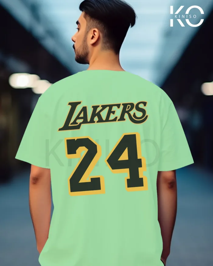 Image of Pastel Mint Color NBA Drop Shoulder T-Shirts with Lakers 24 NBA Logo Printed for Basketball Lovers