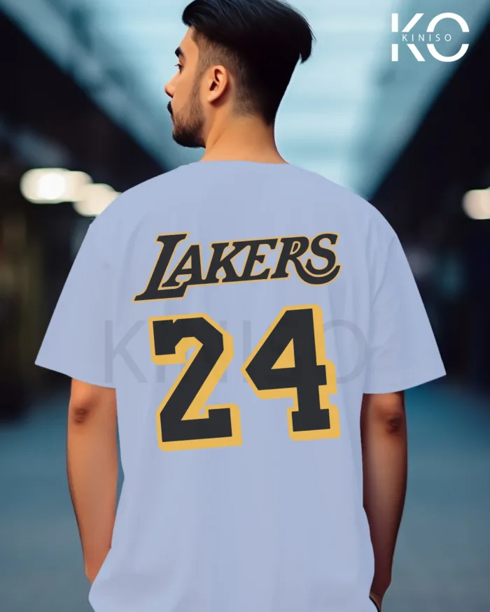 Image of Sky Blue Color NBA Drop Shoulder T-Shirts with Lakers 24 NBA Logo Printed for Basketball Lovers