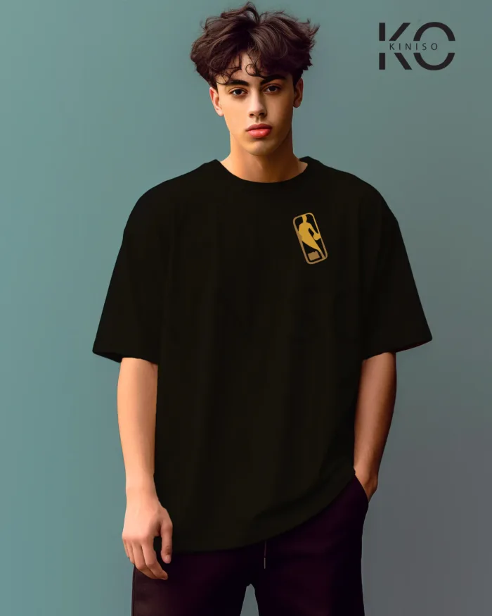 Image of Black Color NBA Drop Shoulder T-Shirts with Lakers 24 NBA Logo on Shoe Horn Printed for Basketball Lovers