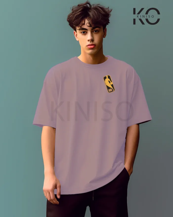 Image of Light Purple Color NBA Drop Shoulder T-Shirts with Lakers 24 NBA Logo Printed for Basketball Lovers