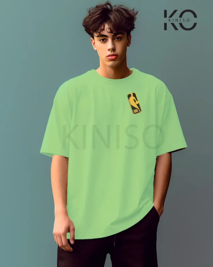 Image of Pastel Mint Color NBA Drop Shoulder T-Shirts with Lakers 24 NBA Logo Printed for Basketball Lovers