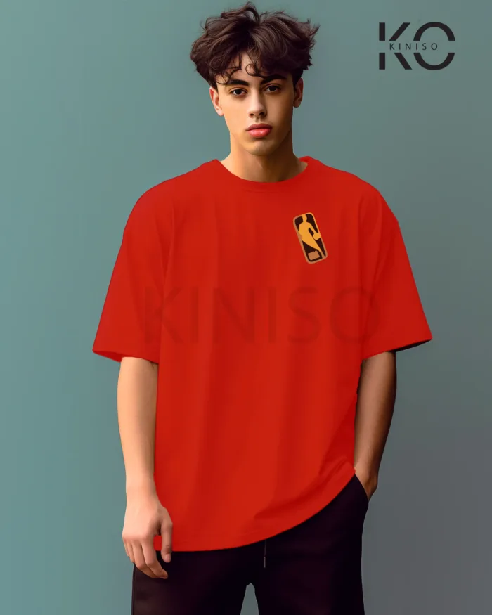 Image of Red Color NBA Drop Shoulder T-Shirts with Lakers 24 NBA Logo Printed for Basketball Lovers