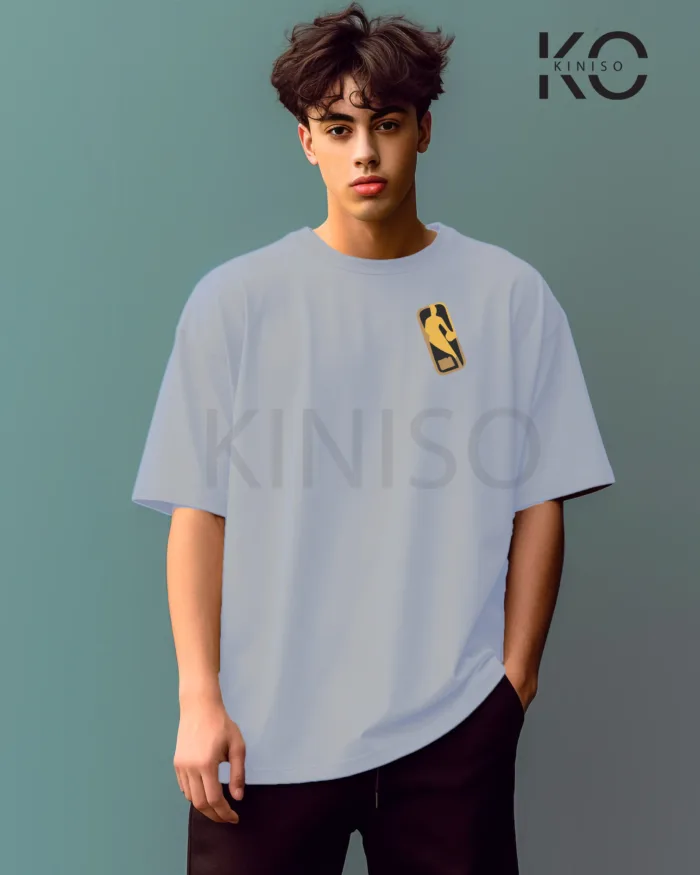 Image of Sky Blue Color NBA Drop Shoulder T-Shirts with Lakers 24 NBA Logo Printed for Basketball Lovers