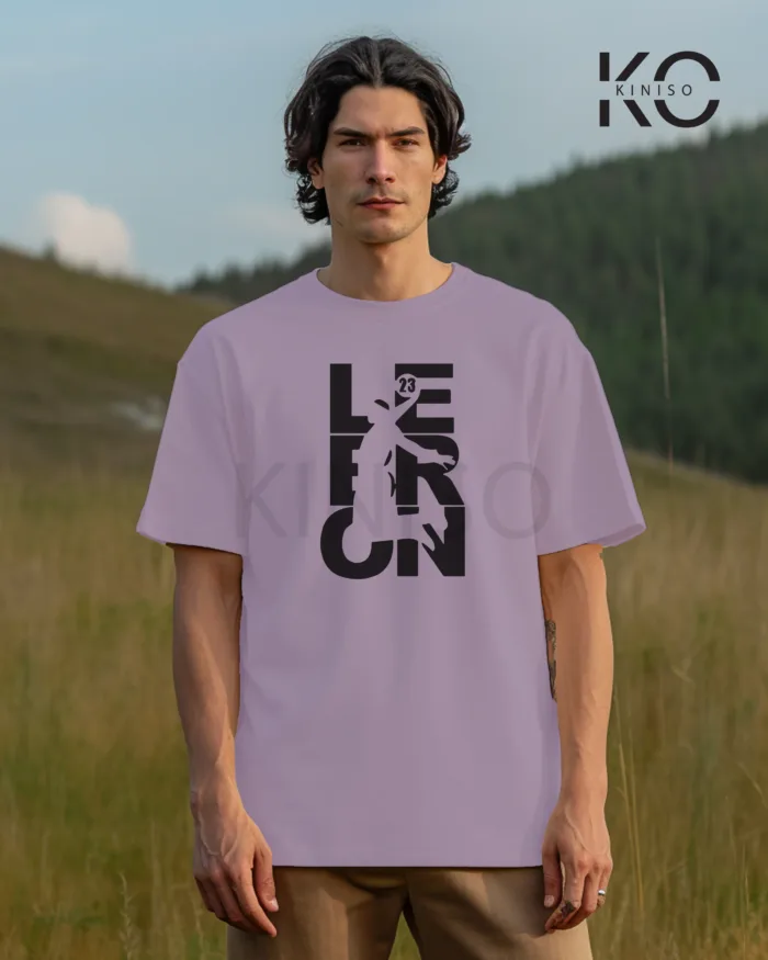 Image of Light Purple Color NBA Drop Shoulder T-Shirts with Lebron Printed for Basketball Lovers