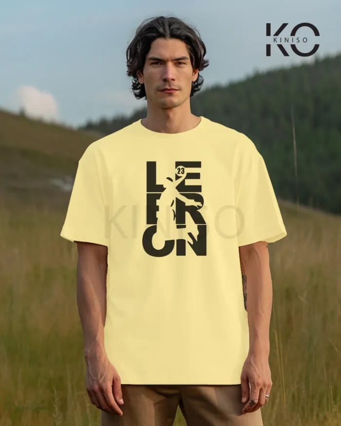 Image of Off White Color NBA Drop Shoulder T-Shirts with Lebron Printed for Basketball Lovers