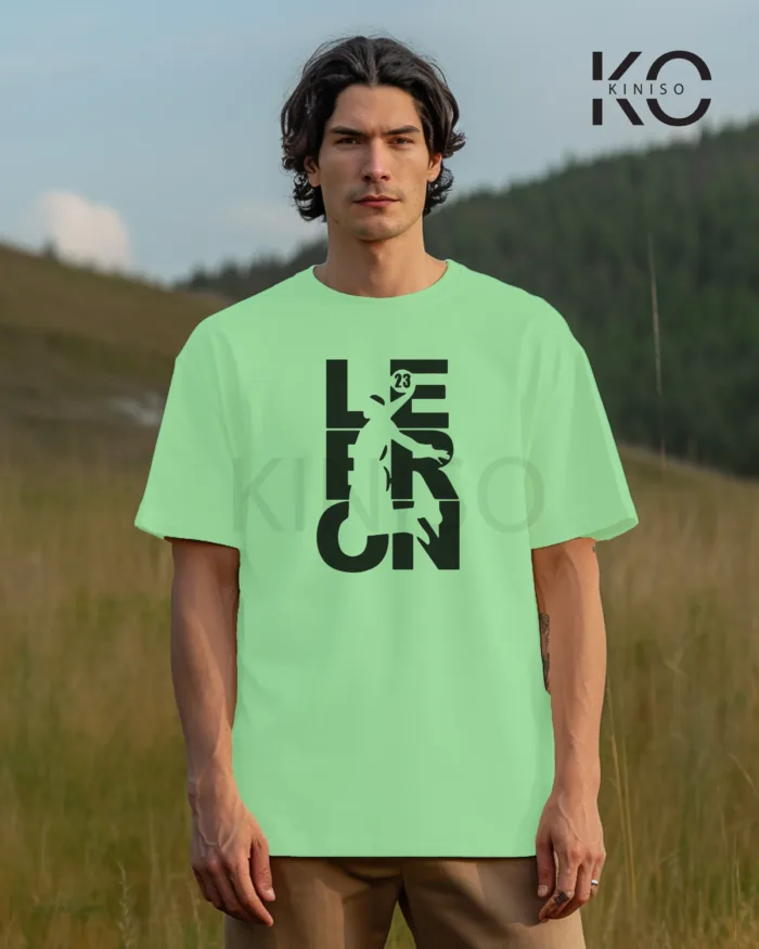 Image of Pastel Mint Color NBA Drop Shoulder T-Shirts with Lebron Printed for Basketball Lovers