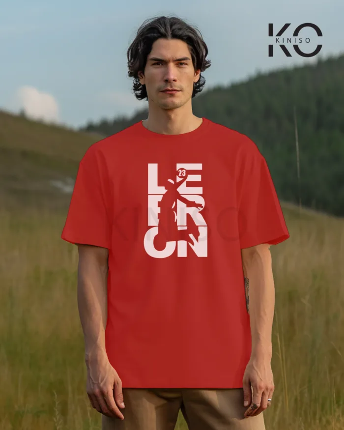 Image of Red Color NBA Drop Shoulder T-Shirts with Lebron Printed for Basketball Lovers