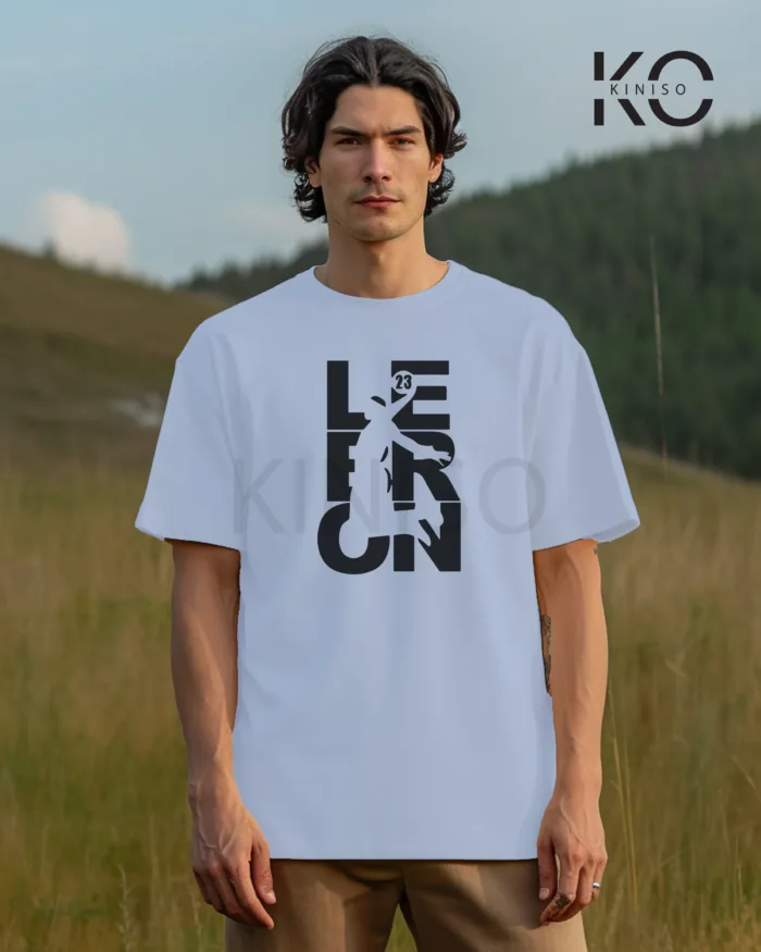 Image of Sky blue Color NBA Drop Shoulder T-Shirts with Lebron Printed for Basketball Lovers