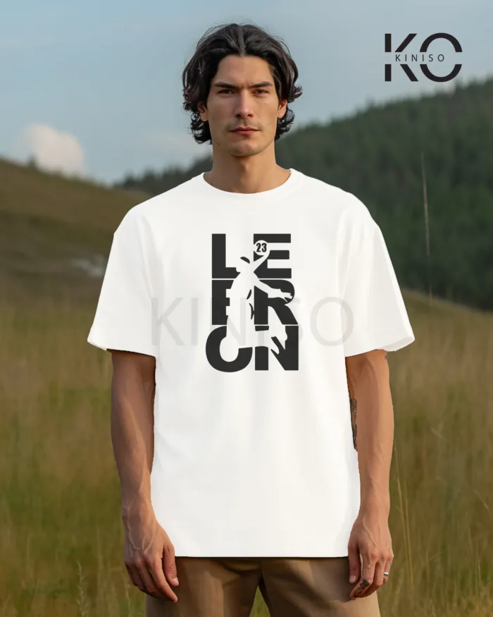 Image of White Color NBA Drop Shoulder T-Shirts with Lebron Printed for Basketball Lovers