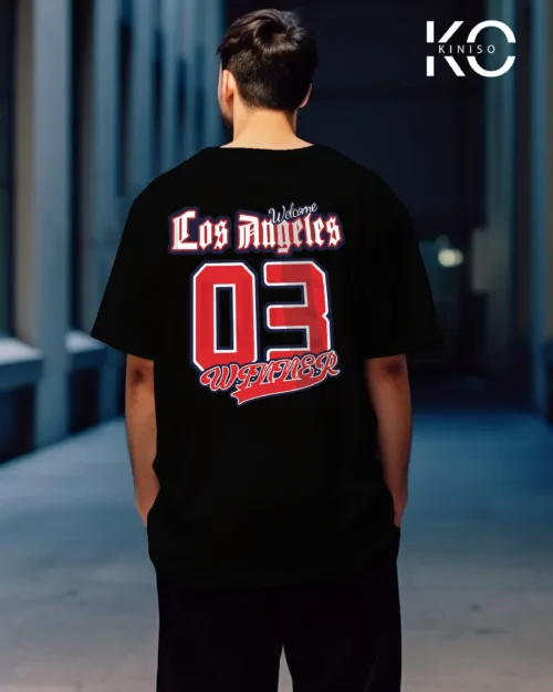 Image of Black Color NBA Drop Shoulder T-Shirts with Los Angels 03 Printed for Basketball Lovers