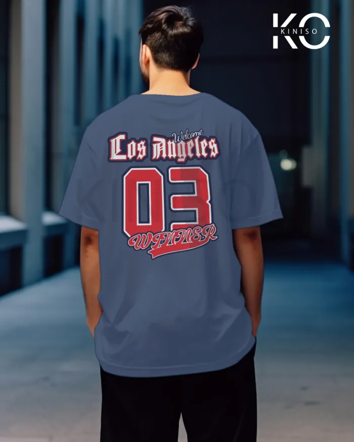 Image of Glaucous Blue Color NBA Drop Shoulder T-Shirts with Los Angels 03 Printed for Basketball Lovers