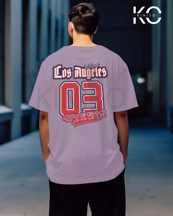 Image of Light Purple Color NBA Drop Shoulder T-Shirts with Los Angels 03 Printed for Basketball Lovers