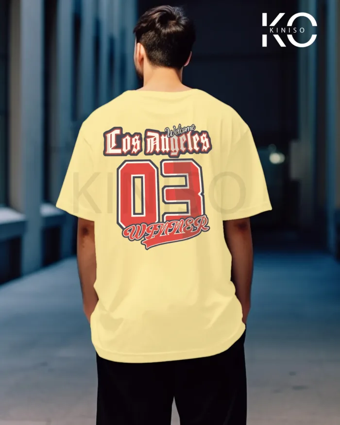 Image of Off White Color NBA Drop Shoulder T-Shirts with Los Angels 03 Printed for Basketball Lovers