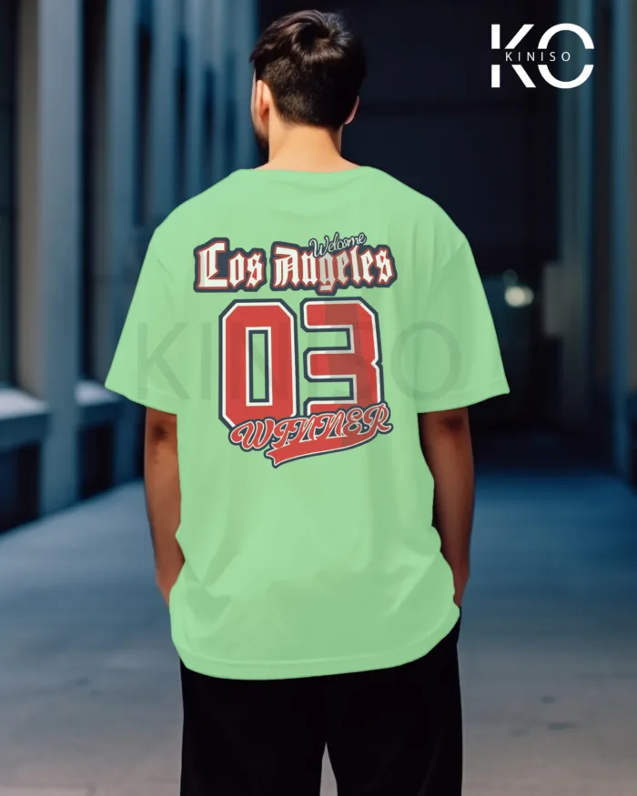 Image of Pastel Mint Color NBA Drop Shoulder T-Shirts with Los Angels 03 Printed for Basketball Lovers