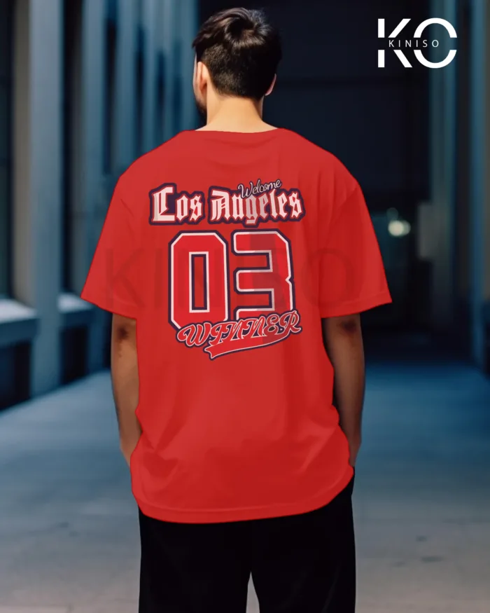 Image of Red Color NBA Drop Shoulder T-Shirts with Los Angels 03 Printed for Basketball Lovers