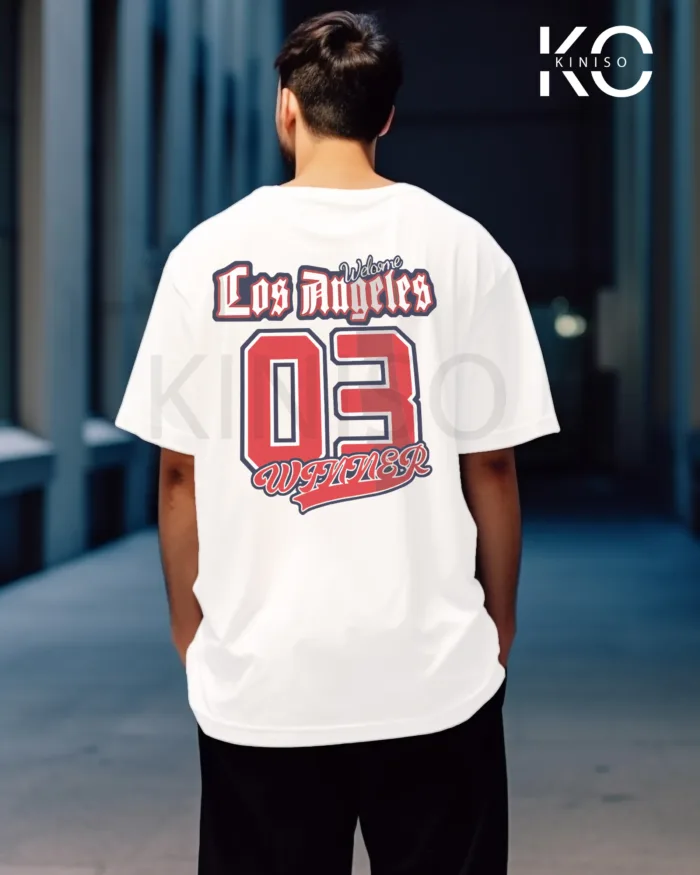 Image of White Color NBA Drop Shoulder T-Shirts with Los Angels 03 Printed for Basketball Lovers