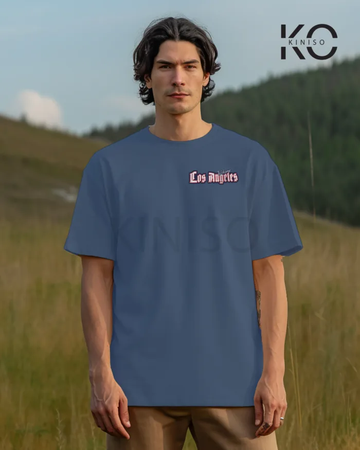 Image of Glaucous Blue Color NBA Drop Shoulder T-Shirts with Los Angels 03 Printed for Basketball Lovers
