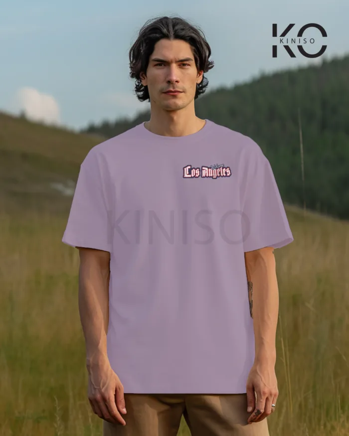 Image of Light Purple Color NBA Drop Shoulder T-Shirts with Los Angels 03 Printed for Basketball Lovers